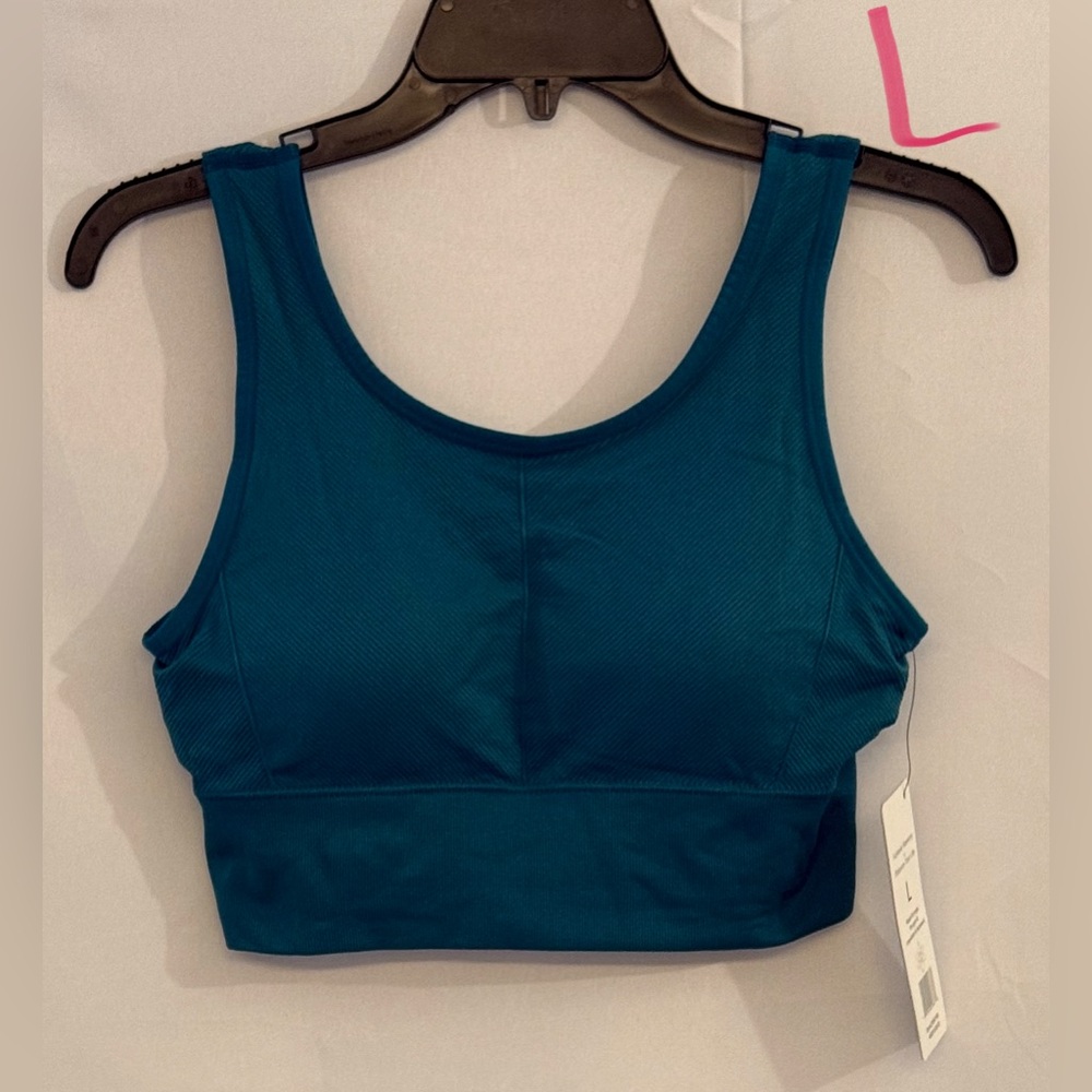 Scoop-Neck Teal Sports Bra with Wide Support Band